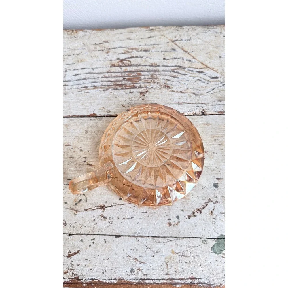 Vintage Peach Luster Glass Nappy Dish Diamond Point Amber Iridescent Bowl CSGC